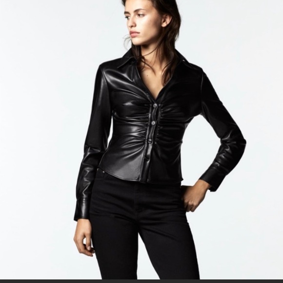 Zara Tops - Zara Faux Leather Fitted Top